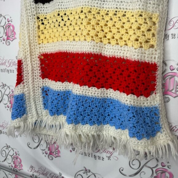 Vest cardigan knit handmade striped crochet ribbon π bow tie up warm cozy cute - Picture 6 of 14